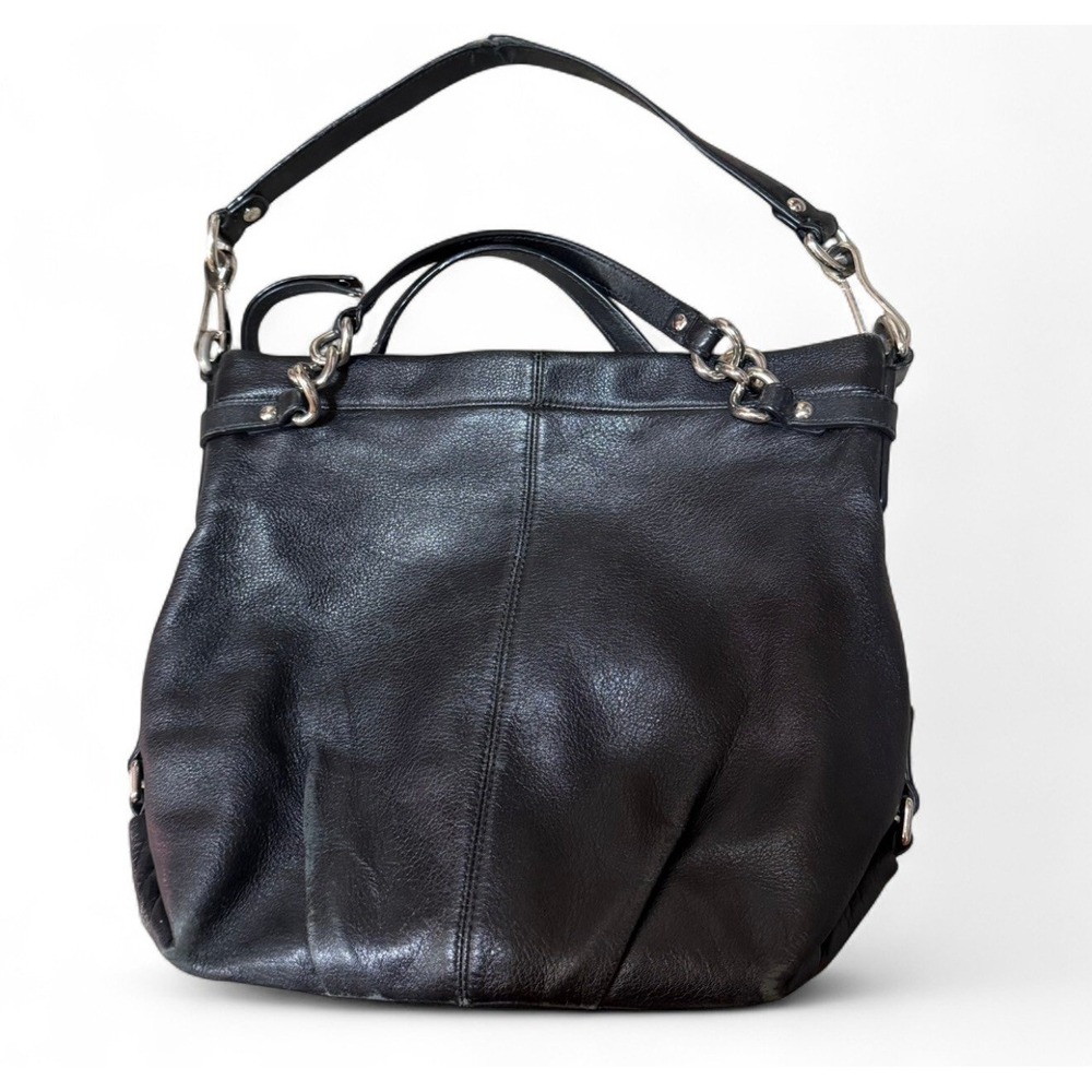 Coach F17165 Black Leather Convertible Satchel Shoulder Bag Silver Hardware